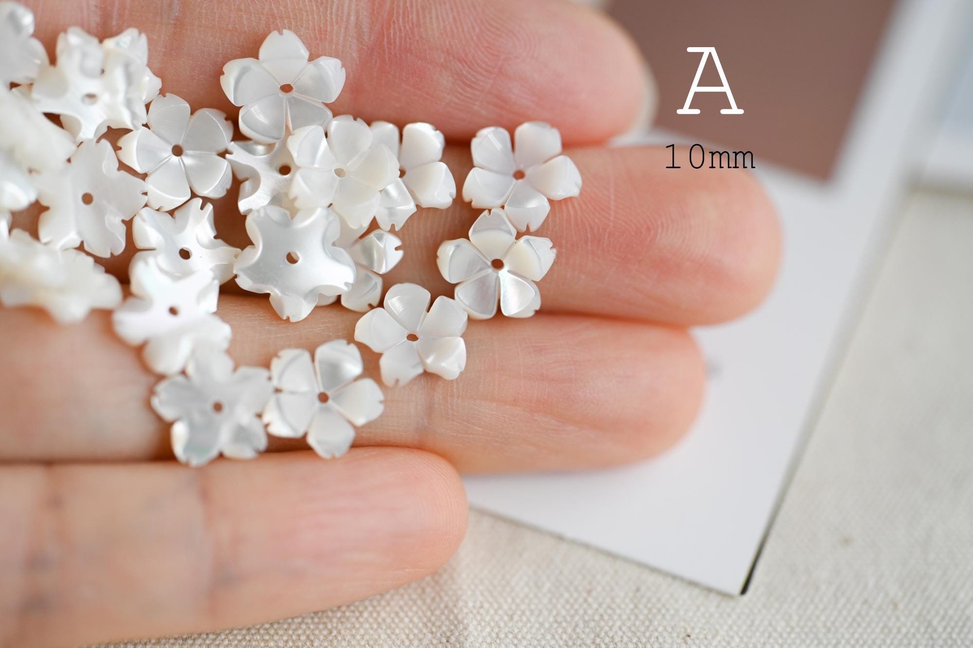 10pcs Shell Flower Cabochons for Jewelry Making, Carved Mother of Pearl Flowers, Bridal Hair Accessories DIY Supplies (BK-001)